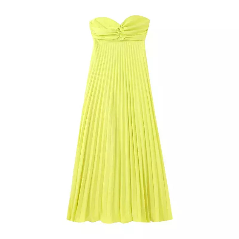 Vestido longo plissado sem alças feminino, Elegante, Sem alças, Fita, Plissado, Sexy, Sem mangas, Sem encosto, Lady, Festa à noite, Novo, Verão, 2022