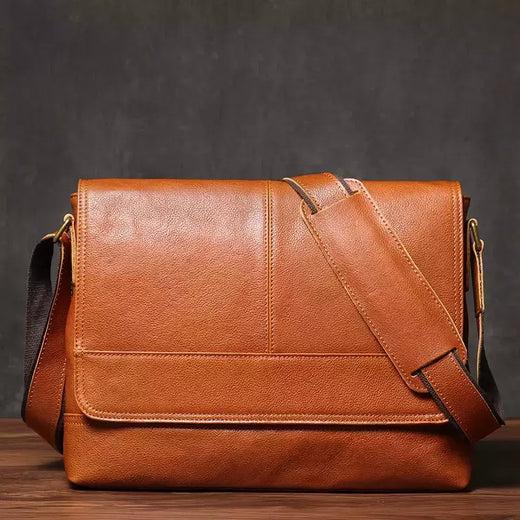 ROOG-Saco de estilingue de ombro em couro genuíno, pasta masculina, crossbody luxo vintage, couro casual, bolsa mensageiro para iPad, 12,9 polegadas