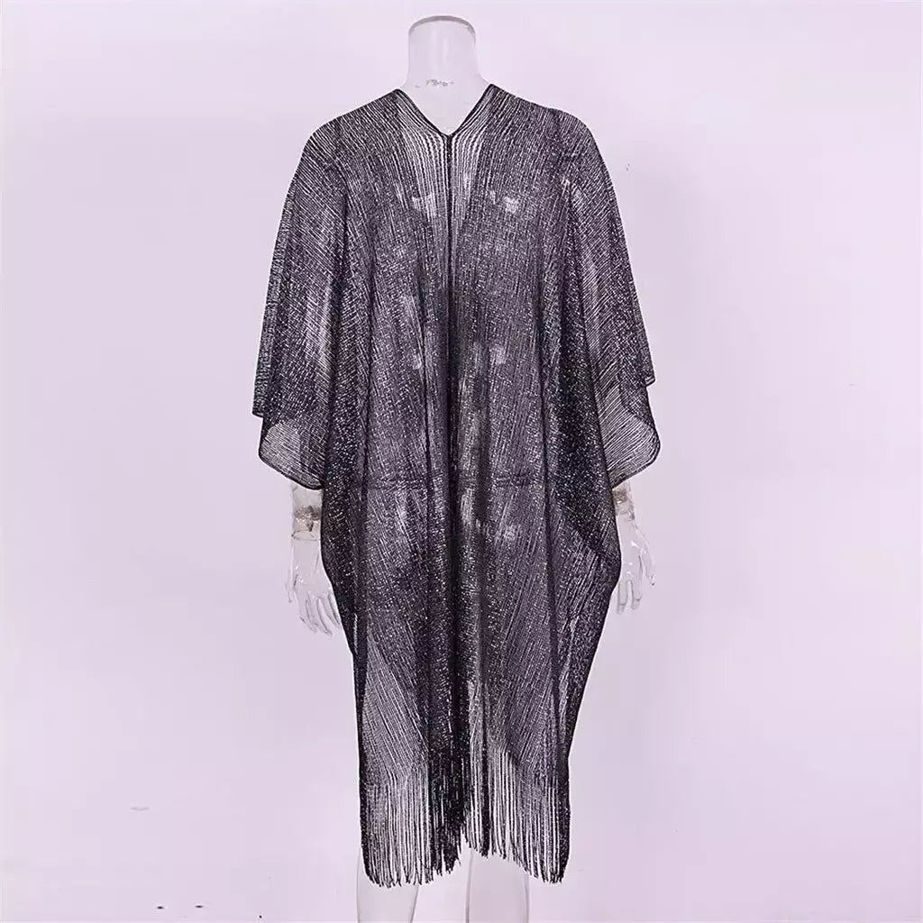 Moda borla ouro bikini cobrir sexy vestido de praia túnicas para mulheres beachwear verão cover-ups kaftan vestido de noite xales