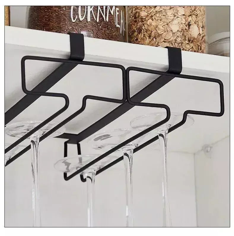 Suporte de vidro de vinho de metal sem perfuração - Rack de taças para armazenamento sob o armário Organização de cozinha Suprimentos de armazenamento de cozinha/bar