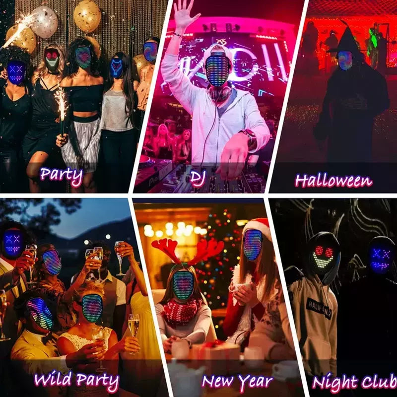Máscara Luminosa LED com RGB Full Color, Face Changing, Brilhando, Halloween, Natal, Carnaval, Traje, DJ, Light Up, Party Cosplay