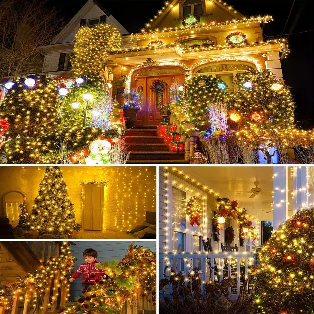 Impermeável Fairy String Lights com controle remoto, guirlanda de Natal, decoração ao ar livre, árvore, rua, casamento, festa, 1pc, 500 LED, 1000LED