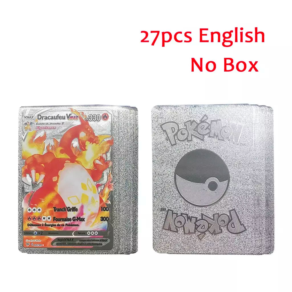 Novo 27-110 pçs cartas pokemon cartões francês inglês espanhol alemão folha de ouro silve cartões charizard vmax gx jogo coleção cartão