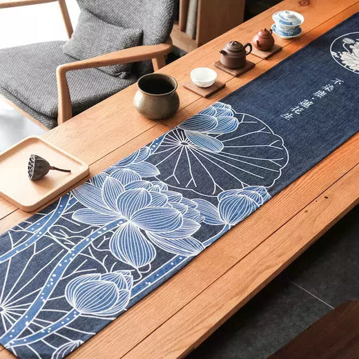 Simples chinês Lotus Table Runner, japonês Wave Table Flag, Koi Fish Toalha de Mesa, Acessórios para Cerimônia do Chá, Estilo Nacional