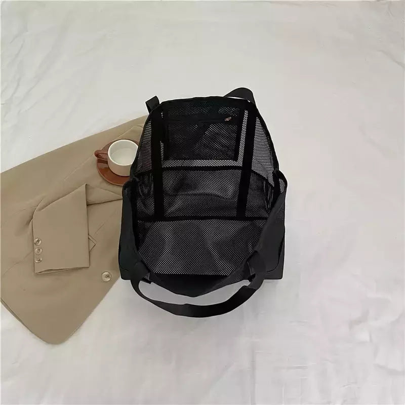 Bolsa de praia de malha portátil para mulheres, maquiagem, bolsa de lavagem, organizador de banho, Shopper Totes, verão