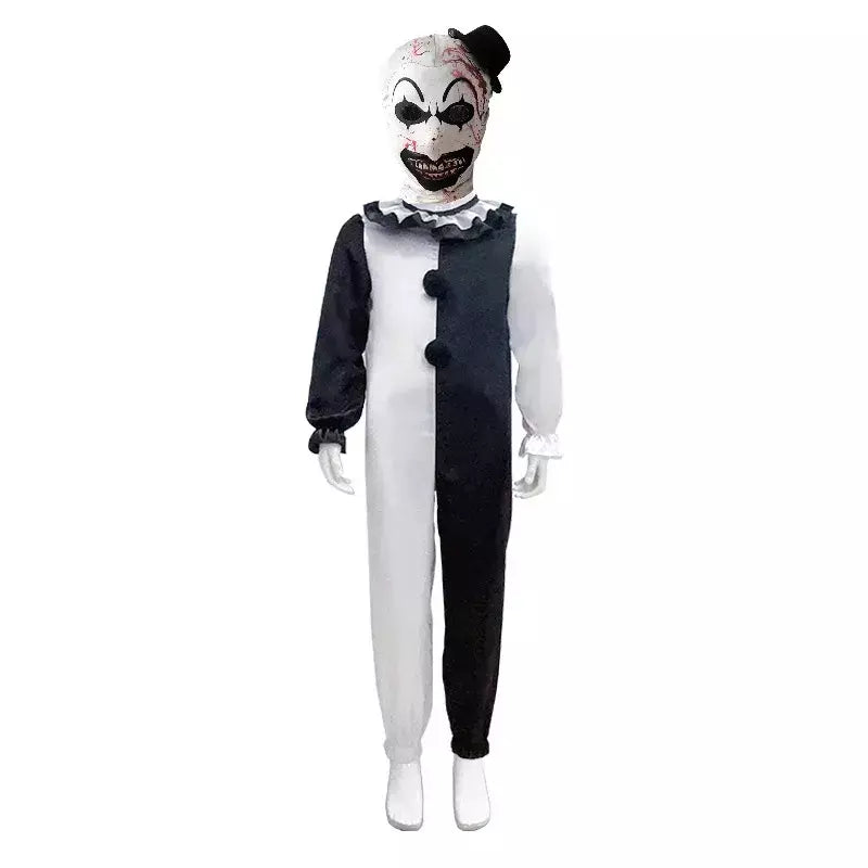 Crianças palhaço cosplay traje de halloween com máscara chapéu terrifier palhaço vestido criança macacão roupas para meninos meninas festa de carnaval