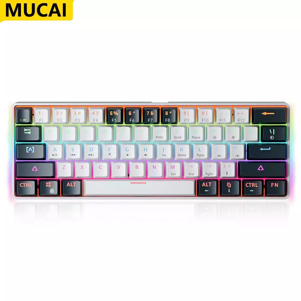 MUCAI-MK61 USB Teclado Mecânico Gaming, Interruptor Vermelho, RGB Backlit, Hot Swappable, 61 Chaves, Com Fio, Cabo Destacável
