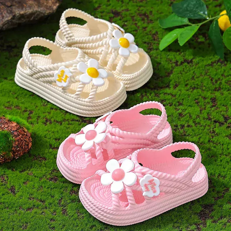 Sandálias para meninas verão nova moda princesa sapatos eva antiderrapante fundo macio flor indoor e outdoor sandálias infantis