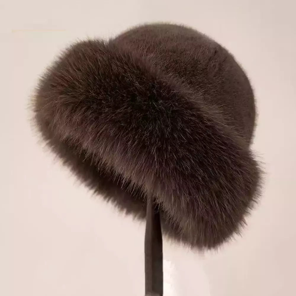 Chapéu de pele de vison feminino, grosso e quente chapéu de pescador, boné mongol, moda feminina coreana, novo, inverno