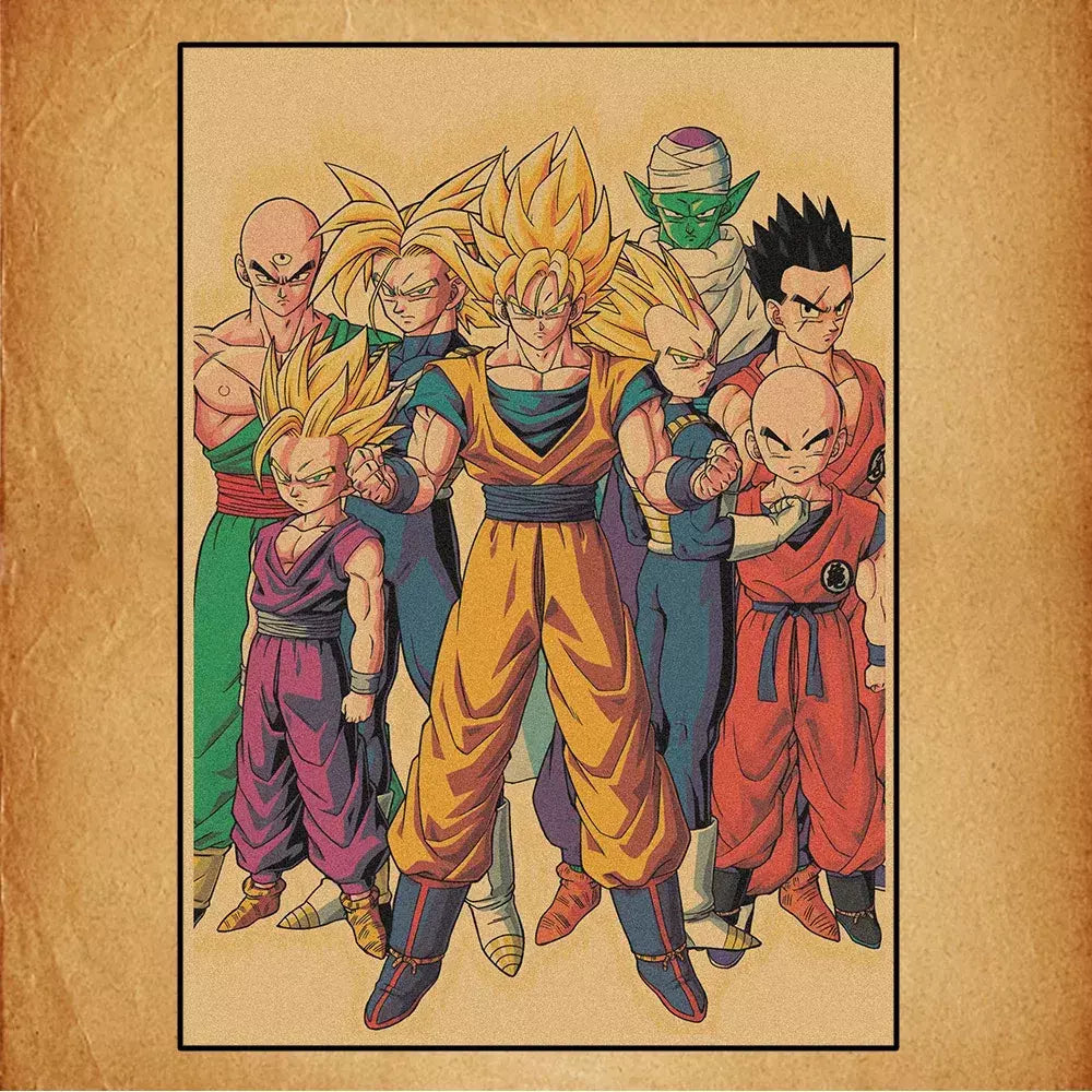 Japonês em torno do anime retro dragon ball cartaz goku gohan vegeta piccolo friza pintura em tela impressão arte da parede presente das crianças
