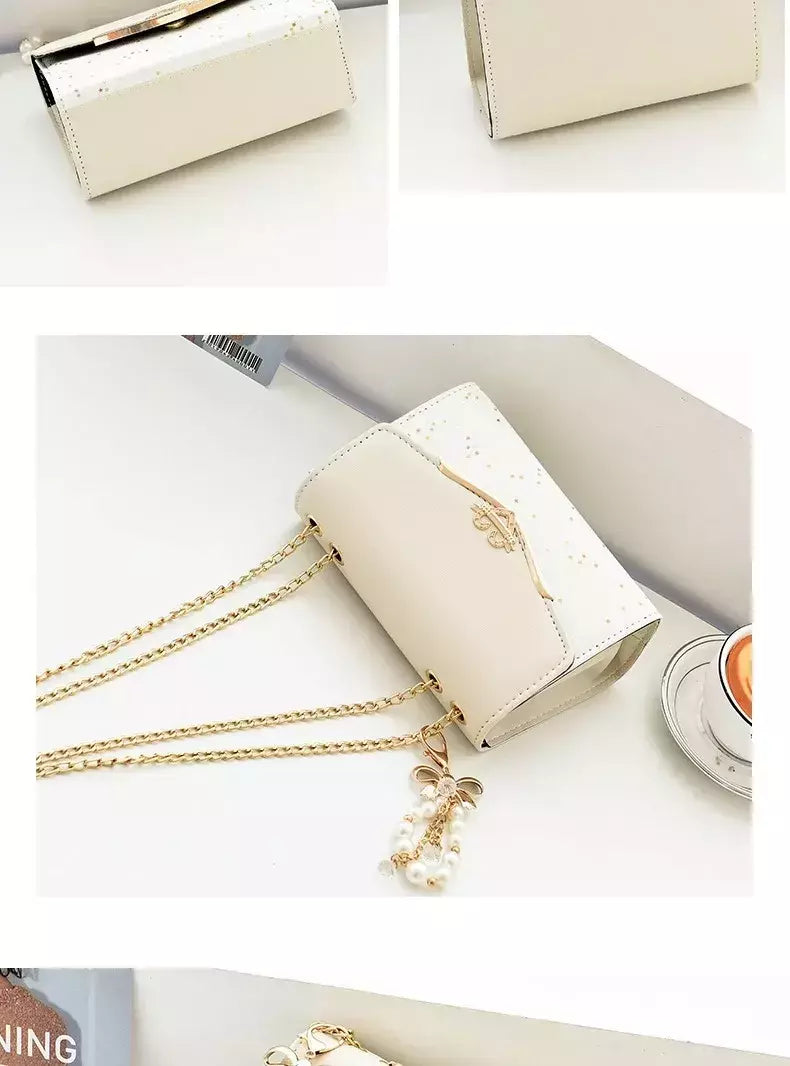 Lantejoula embelezada PU poliéster bolsa crossbody para senhoras, bolsa de ombro pequena, pingente cruz quadrada borla, moda na moda