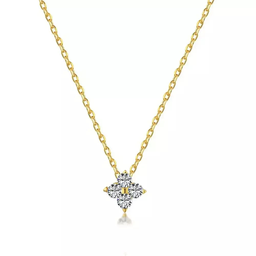 Novo aço inoxidável zircão colares para mulheres 18k banhado a ouro quatro folhas grama colar corrente colar de luxo jóias presente