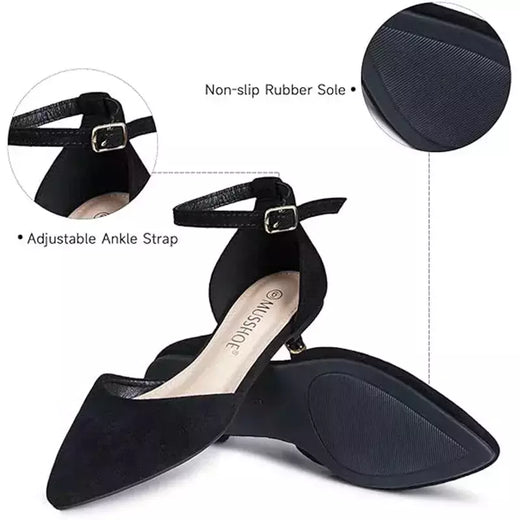 Sapatos baixos D'Orsay Pointed Toe para mulheres, Ankle Strap Flats, 9242