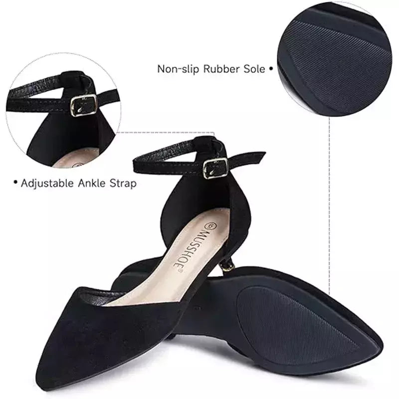 Sapatos baixos D'Orsay Pointed Toe para mulheres, Ankle Strap Flats, 9242