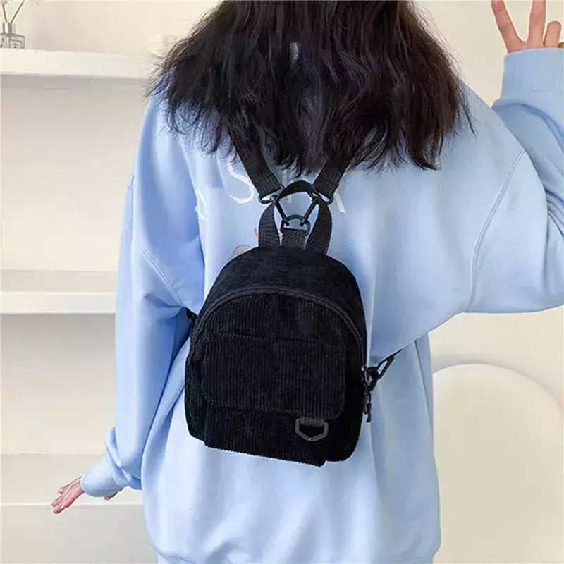 Mini mochila feminina, mochila escolar de veludo simples pequena, grande capacidade, mochila feminina durável, monocromática, casual, viajando, moda