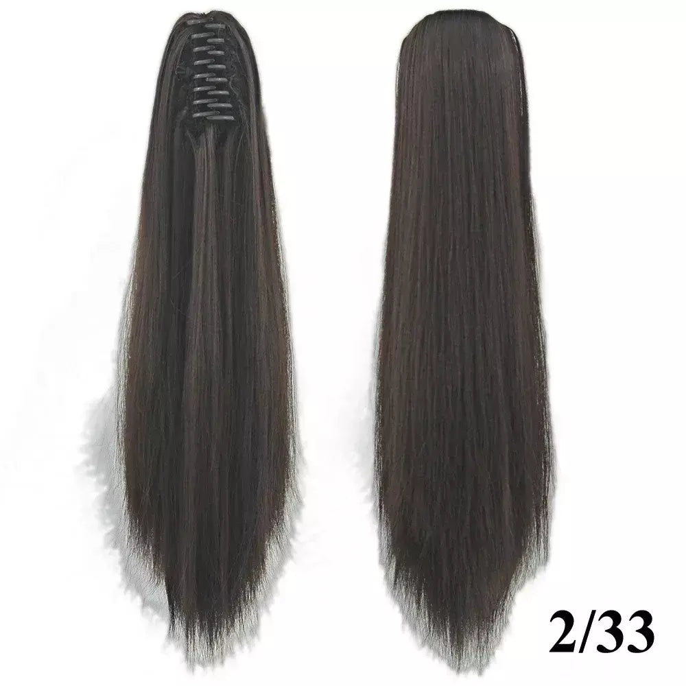 Longo reto sintético rosa ombre extensão do cabelo peruca garra rabo de cavalo pônei fada cauda falso peças de cabelo clipe na peruca
