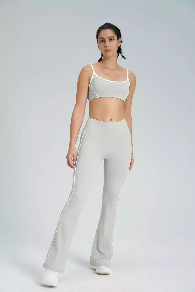 Terno de Yoga Patchwork de duas peças para mulheres, cintura alta Flare Leggings, roupas de treino Fitness Sportswear agasalho