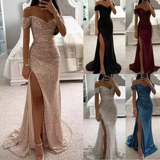 Novidades, design requintado, festa, lantejoulas, gola aberta, vestido casual, moda feminina