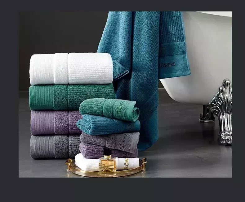 Conjunto de toalha de algodão egípcio para adultos, toalha de banho absorvente, cor sólida, bordado, toalha de rosto macio, espessado, 100%