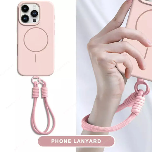 Nova capa de telefone com cordão magnético para iphone 15 14 16 plus 11 12 13 16 pro max magsafe protetor de pulseira de silicone líquido capa macia