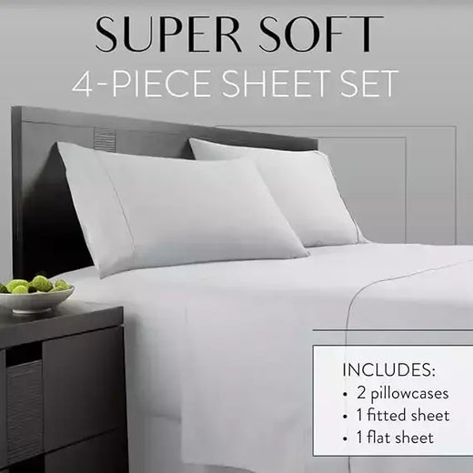 Luxuoso poliéster lençol Set, cama cor sólida Set para quarto ou quarto, 4 pcs