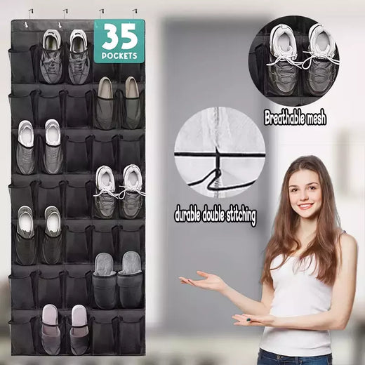 35 bolsos sobre a porta organizador de sapatos grandes bolsos de malha com 4 ganchos tecido transparente sapato rack saco de armazenamento para o quarto