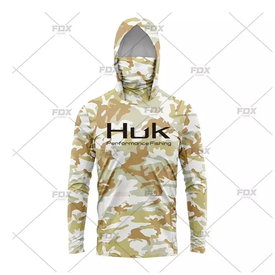 Huk Camisa De Pesca UPF 50 Com Capuz Face Cover Roupas De Pesca Verão Proteção Solar Hoodie Homens Máscara Facial Jersey Camisa De Pesca