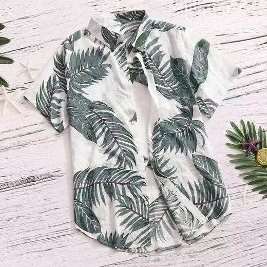 Camisa estampada de folhas havaianas masculina, feriado, manga curta, vermelho, gola virada para baixo, férias, tops de praia, roupa
