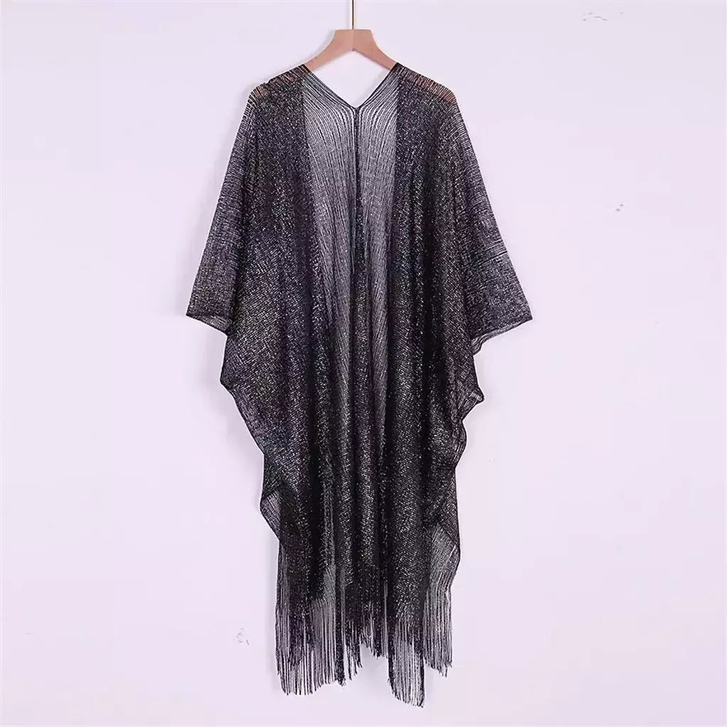 Moda borla ouro bikini cobrir sexy vestido de praia túnicas para mulheres beachwear verão cover-ups kaftan vestido de noite xales