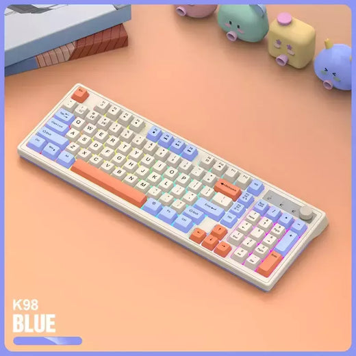 Teclado sem fio multifuncional, Luz do arco-íris, 2.4G, Bluetooth, Conexão de modo duplo, Adequado para computador e laptop, 98 teclas