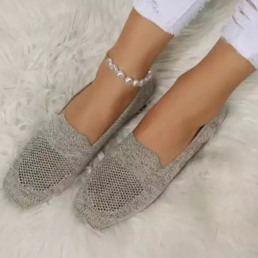 Cor sólida dedo do pé quadrado malha mocassins rasos mulheres apartamentos sapatos de fundo macio malha ballet apartamentos sapatos casuais deslizamento em sapatos de barco