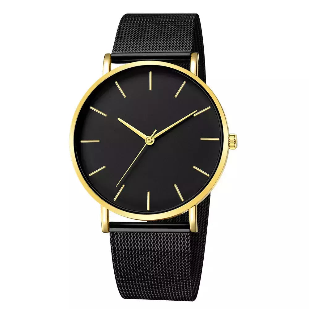 Relógio de pulso de malha de aço inoxidável feminino, feminino Fashion, Casual, Simples, Quartzo, Hora de Metal, Feminino, Preto