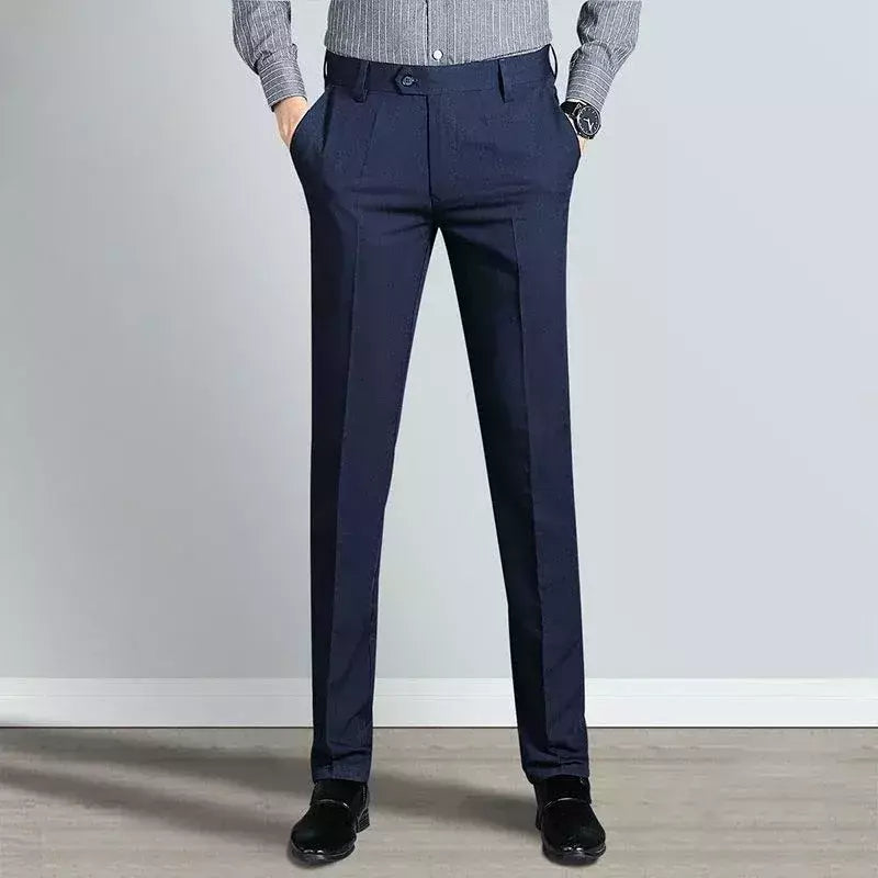 Calças de spandex clássicas masculinas, ternos cinza, calças de alfaiataria social, tecido formal, calças baratas, moda formal