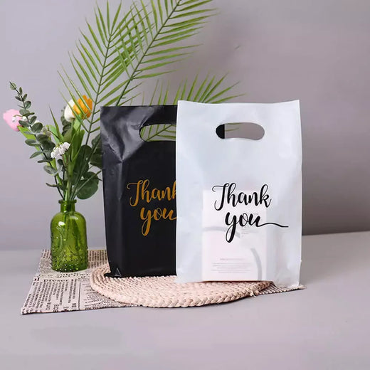 100/50/10 pçs obrigado sacos de presente casamento aniversário convidado presente envoltório sacos de loja de plástico pequenas empresas doces pastelaria loja embalagem