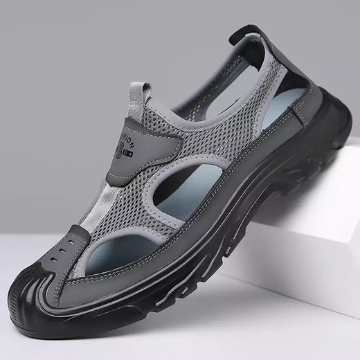 Sandálias Baotou respiráveis masculinas, sapatos de malha oca, leves, antiderrapantes, esportes casuais, ao ar livre, praia, verão