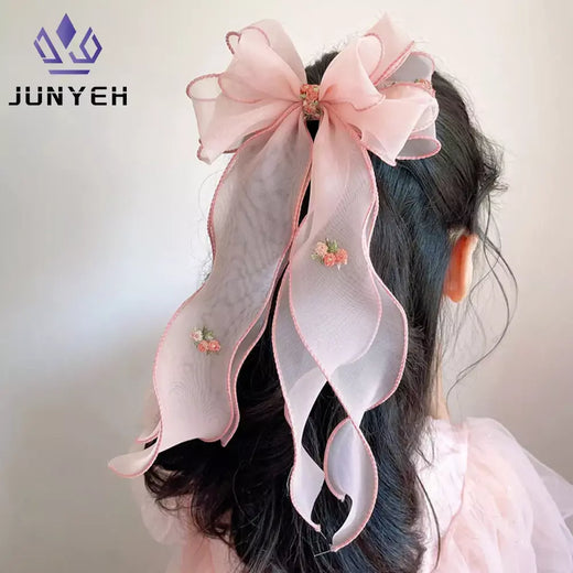 Coreano crianças trançado hairpin bordado floral acessórios de cabelo princesa menina rabo de cavalo cocar clipe superior para crianças