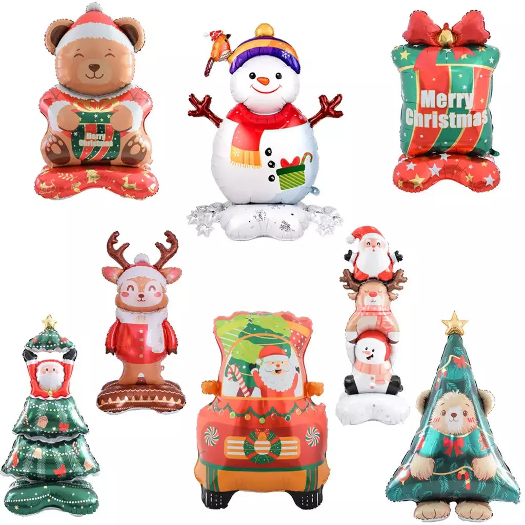1 conjunto de balões gigantes com pedestal, tema de natal, dia das bruxas, boneco de neve, papai noel, árvore, balão de alce, decorações de natal