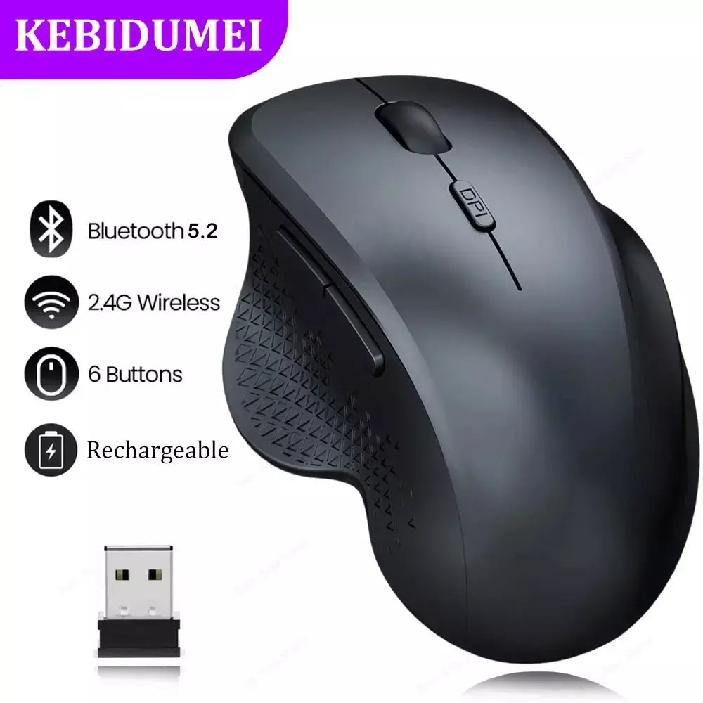 Bluetooth 5.2 mouse 2.4g mouse sem fio 6 teclas modo duplo recarregável mouse para jogos 1600dpi mouse óptico para computador portátil tablet