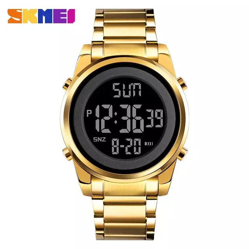 Skmei relógio de pulso masculino luxuoso, à prova d'água, aço inoxidável, eletrônico, esportivo, digital, 1611