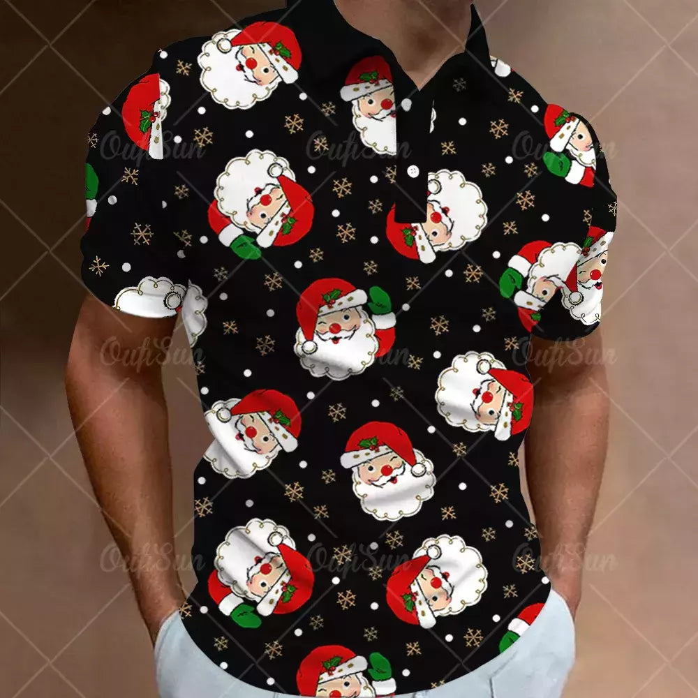 3D Natal Imprimir Polo T-shirts para homens, camisas soltas de grandes dimensões, Street Designer, mangas curtas, roupas simples, alta qualidade