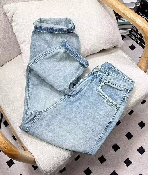 Calça harém feminina de cintura alta na moda, jeans estilo coreano, emagrecedora, solta, rasgada, 9 pontos, nova chegada, outono