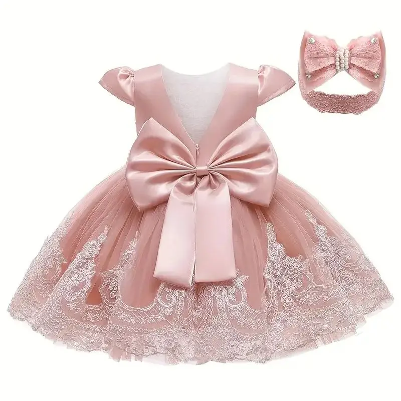 Vestido floral de tule para meninas de 0.2 anos, festa de primeiro aniversário, batismo, vestidos brancos, princesa, casamento, dama de honra, baile