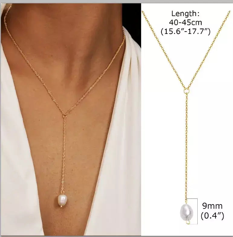 Colar lariat de aço inoxidável banhado a ouro, colar longo delicado colares laryered para mulheres meninas, pingente de gota em forma de y