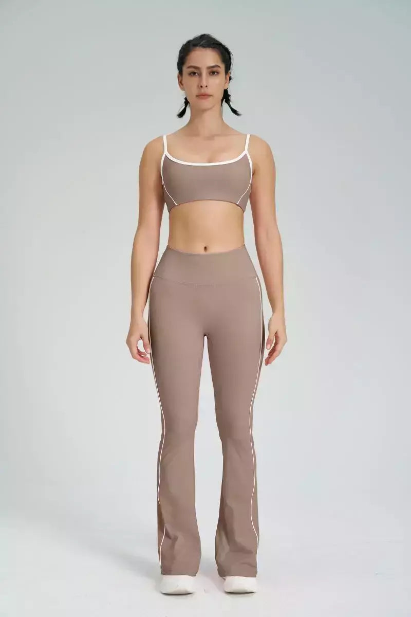 Terno de Yoga Patchwork de duas peças para mulheres, cintura alta Flare Leggings, roupas de treino Fitness Sportswear agasalho