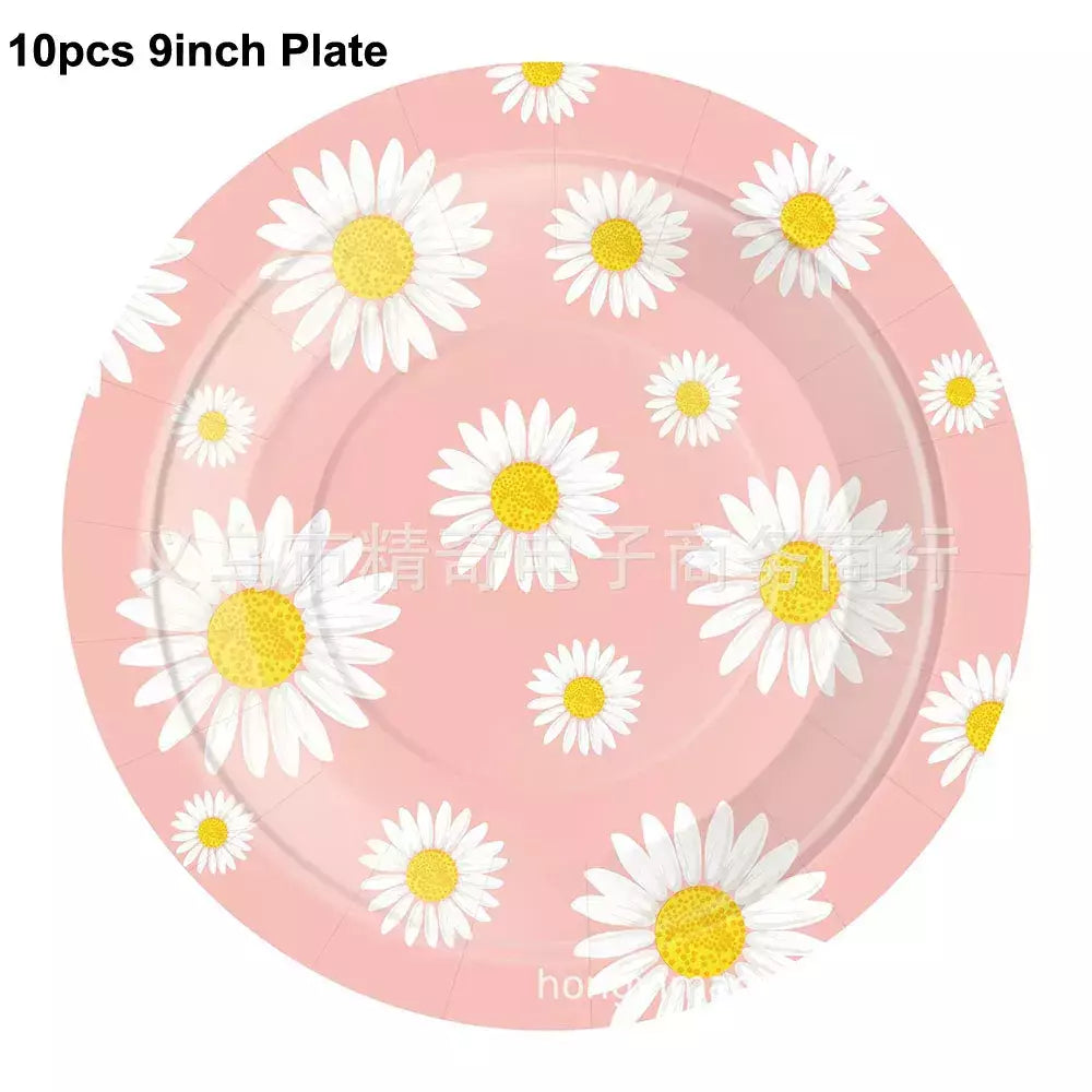 Toalha De Mesa De Flor De Daisy Descartável, Tampa De Mesa De Plástico, Decorações De Festa De Aniversário, Chuveiro De Bebê, Suprimentos De Casamento, Meninas