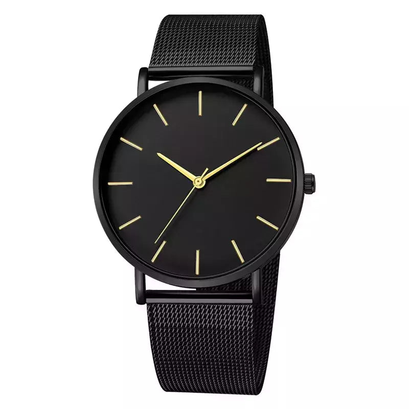 Relógio de pulso de malha de aço inoxidável feminino, feminino Fashion, Casual, Simples, Quartzo, Hora de Metal, Feminino, Preto
