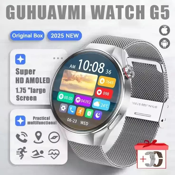 2025 novo relógio original g5 plus relógio inteligente 1.75 "hd tela amoled gps pista freqüência cardíaca bluetooth chamada bússola smartwatch para homem