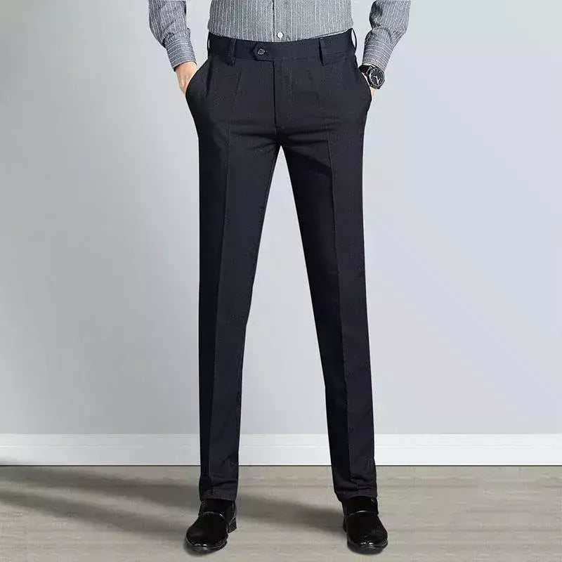 Calças de spandex clássicas masculinas, ternos cinza, calças de alfaiataria social, tecido formal, calças baratas, moda formal