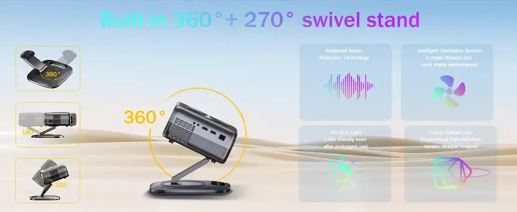 Projetor XIWBSY 2025 4K HD 800ANSI Mini projetor Wifi6 com foco automático 360 ° Projetor Home Cinema Android 12.0 de rotação para serviço gratuito