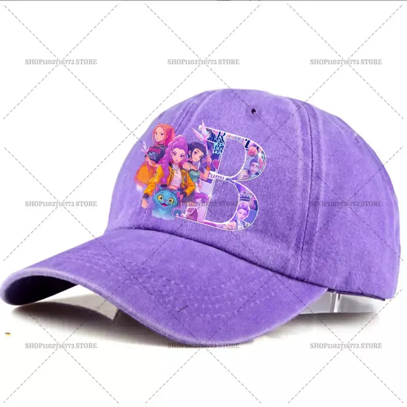 Kpop demônio caçador chapéu carta A-Z boné de beisebol para mulheres verão ajustável chapéu de sol anime bonito retro sunbonnet adulto chapelaria presente